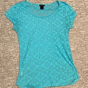 Ann Taylor Turquoise Burnout Short Sleeved Tee